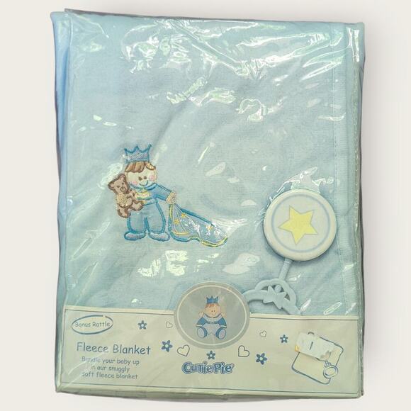 Cutie Pie Other - Cutie Pie Fleece Blanket with Rattle Prince and Teddy Bear 30"x40" VTG *Flaw*